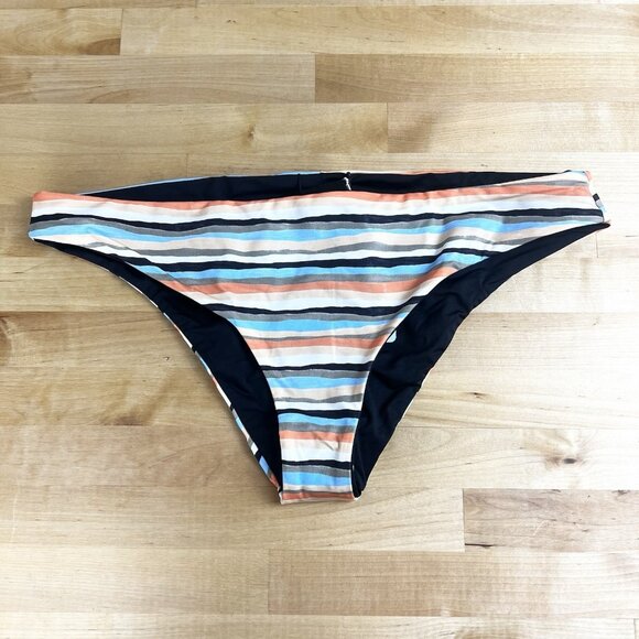 PRANA Gemma Bottom REVERSIBLE Black Stripe Bikini Swimwear Size Medium NWT - Picture 1 of 5